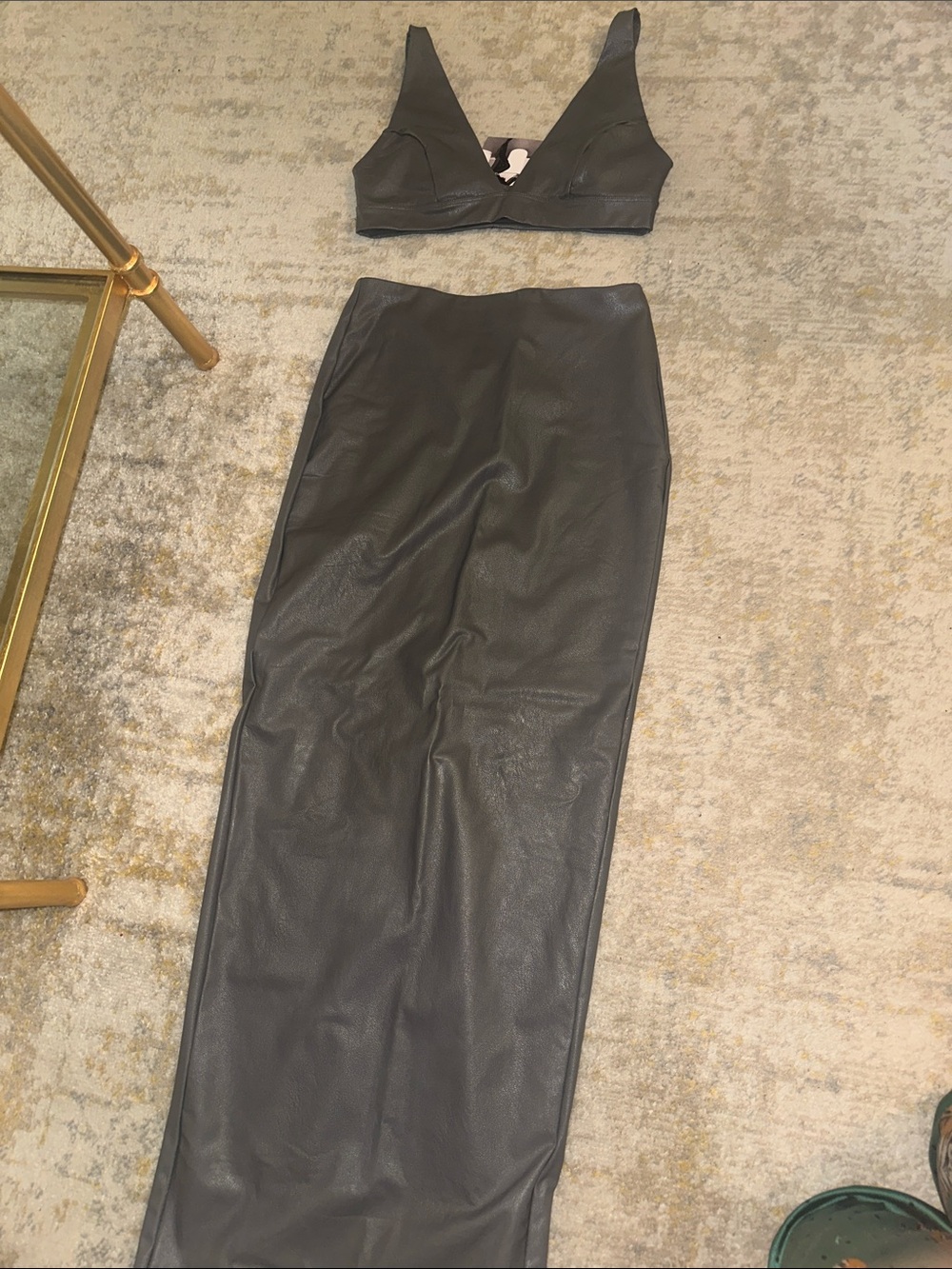 Naked Wardrobe Dark Grey Faux Leather Maxi Dress with Front UP BACK! - Picture 5 of 7